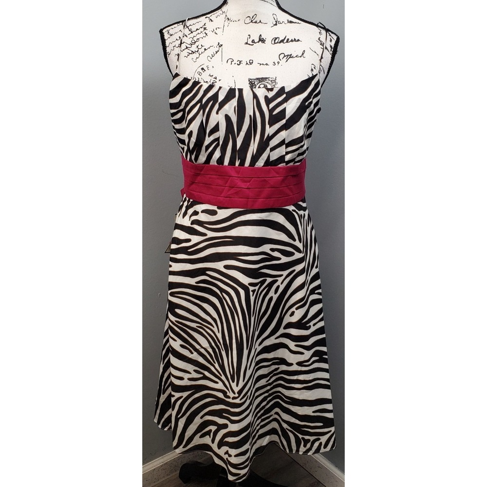 Ann Taylor Dress Women 14 Multi Zebra Print Stretch Empire Waist Spaghetti Strap